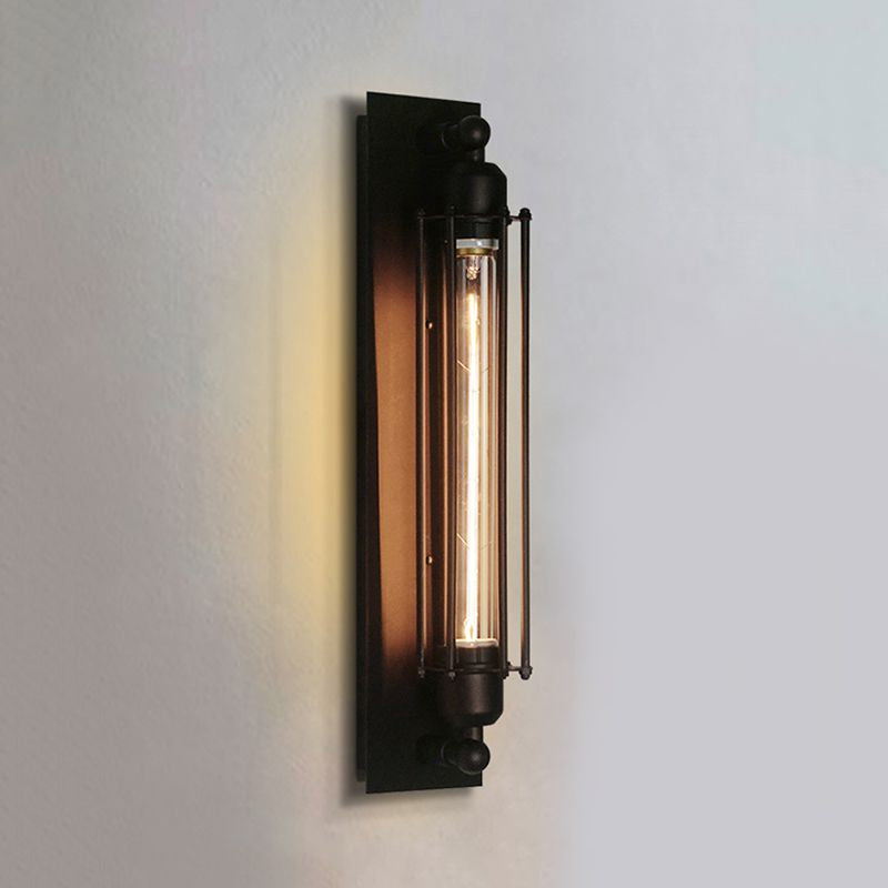 Industrial Black/Silver Metallic 1-Light Linear Wall Sconce - Sleek Wire Frame Design For Bedroom