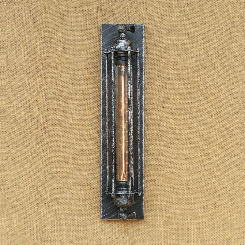 Industrial Black/Silver Metallic 1-Light Linear Wall Sconce - Sleek Wire Frame Design For Bedroom