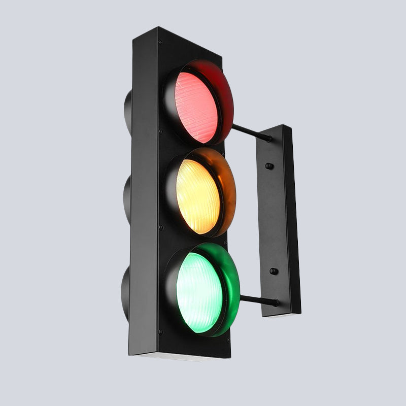 Industrial Led Wall Lighting - Creative Traffic Light Mount With 3 Black Lights Perfect For Bars