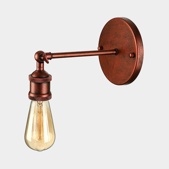 Industrial Metal Wall Lamp - Black/Brass Finish 1 Head Mini Sconce Lighting With Bare Bulb For