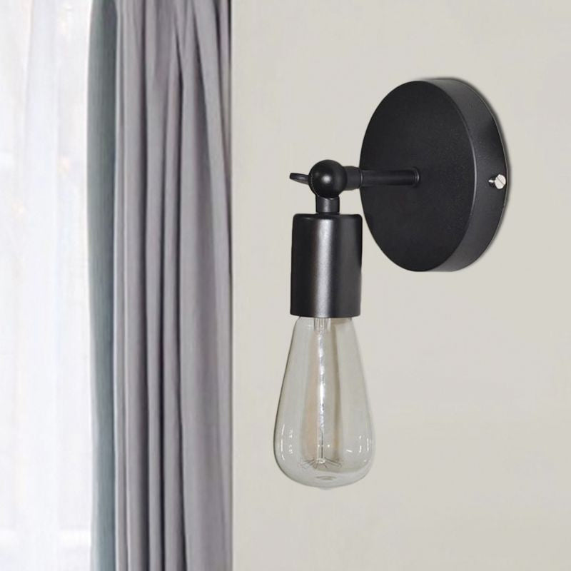 Industrial Black Metal Angled Sconce With Exposed Bulb - Perfect For Living Rooms