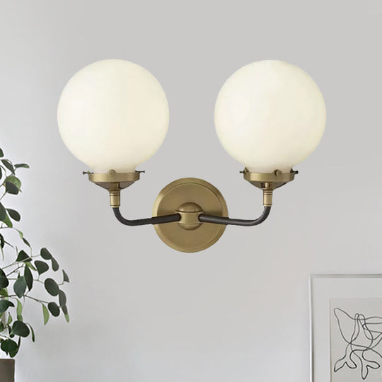 Modern Opal Glass Sconce Light With Globe Shade In Antique Brass/Chrome