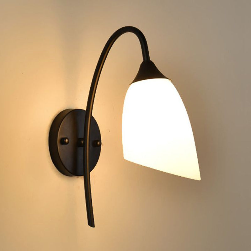 Modern Black And Gold Wall Mounted Light With Milky Glass Shade For Bedroom