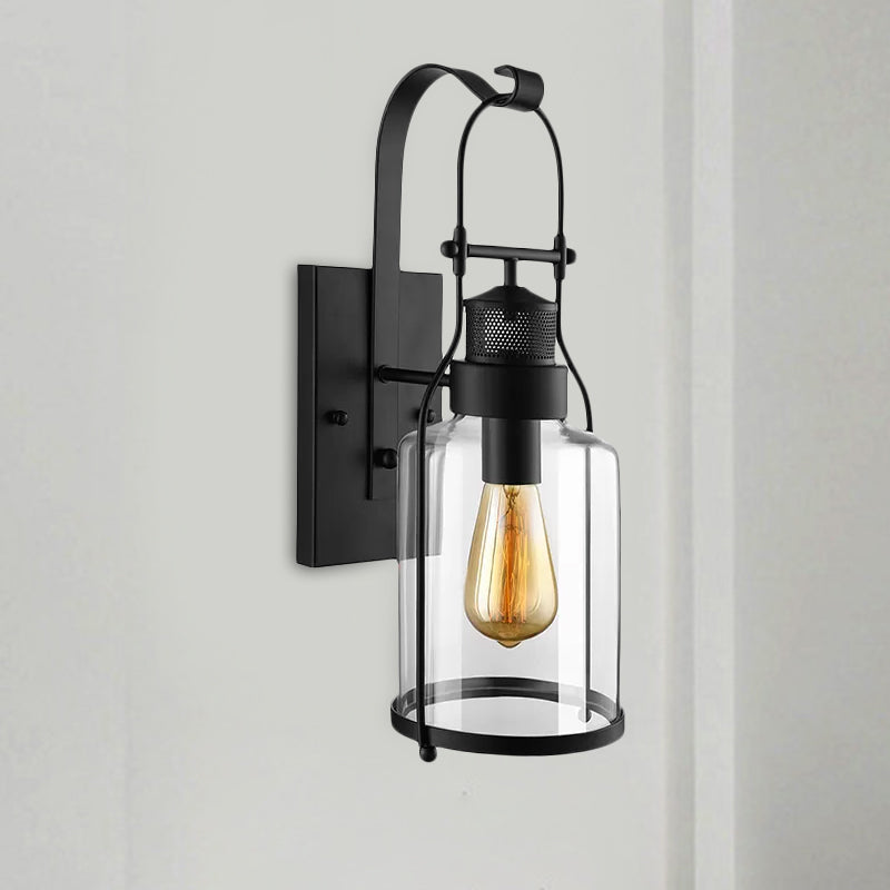 Cylinder Clear Glass Wall Mount Sconce Light - Industrial Single Bulb Lamp For Living Room