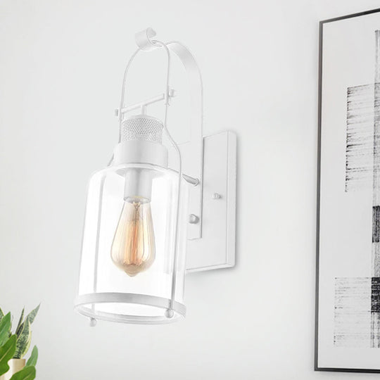 Cylinder Clear Glass Wall Mount Sconce Light - Industrial Single Bulb Lamp For Living Room