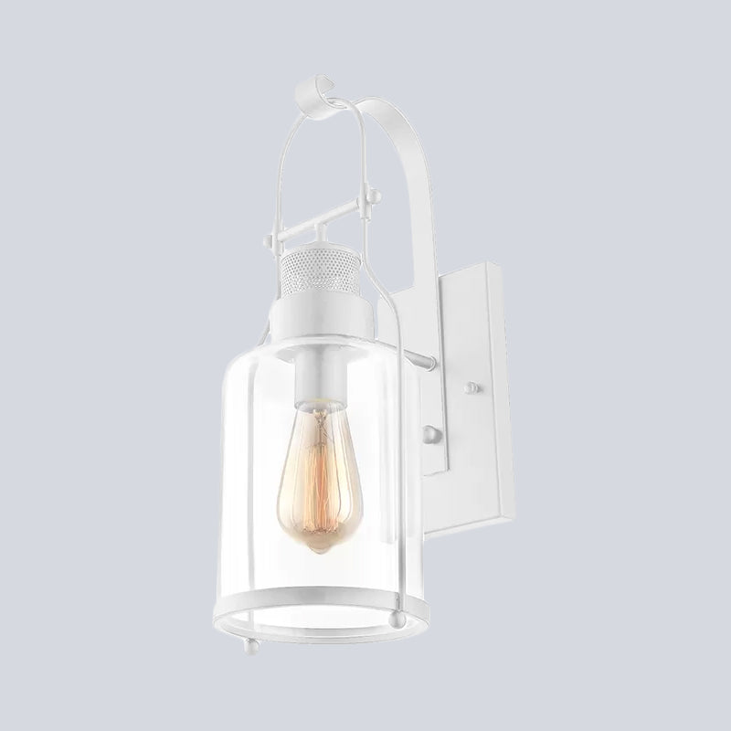 Cylinder Clear Glass Wall Mount Sconce Light - Industrial Single Bulb Lamp For Living Room