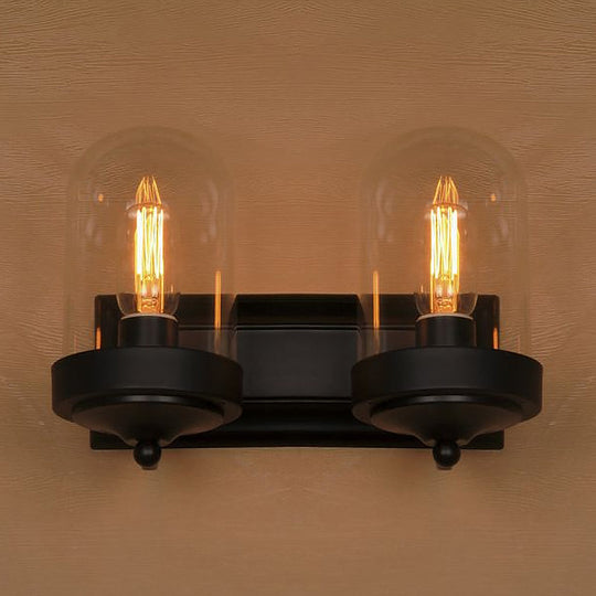 Industrial Black Clear Glass Capsule Wall Light Fixture For Porch - 1/2 Bulb Mount