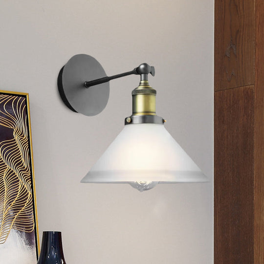 Antique Brass Cone Wall Sconce With Frosted Glass And 1 Bulb For Industrial Lighting