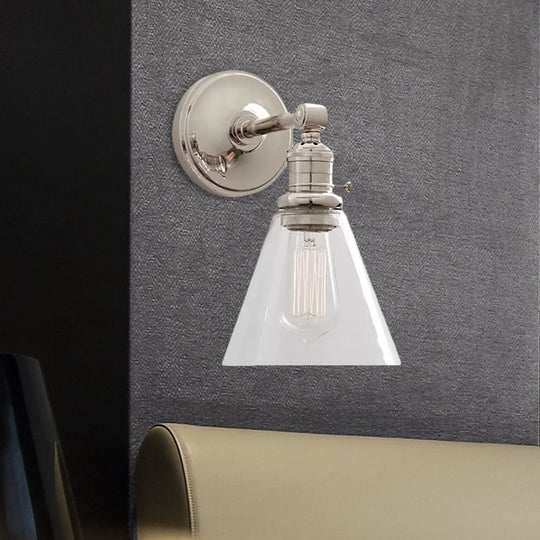 Industrial Wall Sconce With Clear Glass And Cone Shade