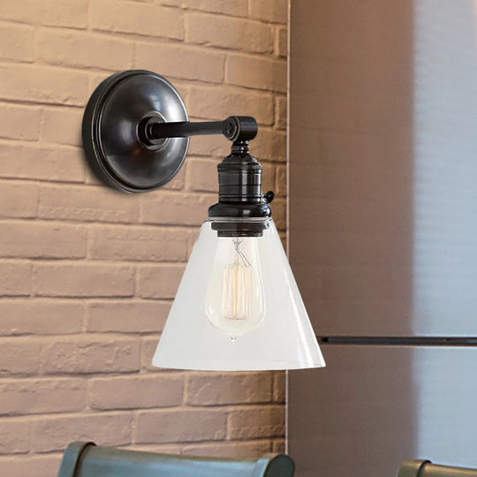 Industrial Wall Sconce With Clear Glass And Cone Shade