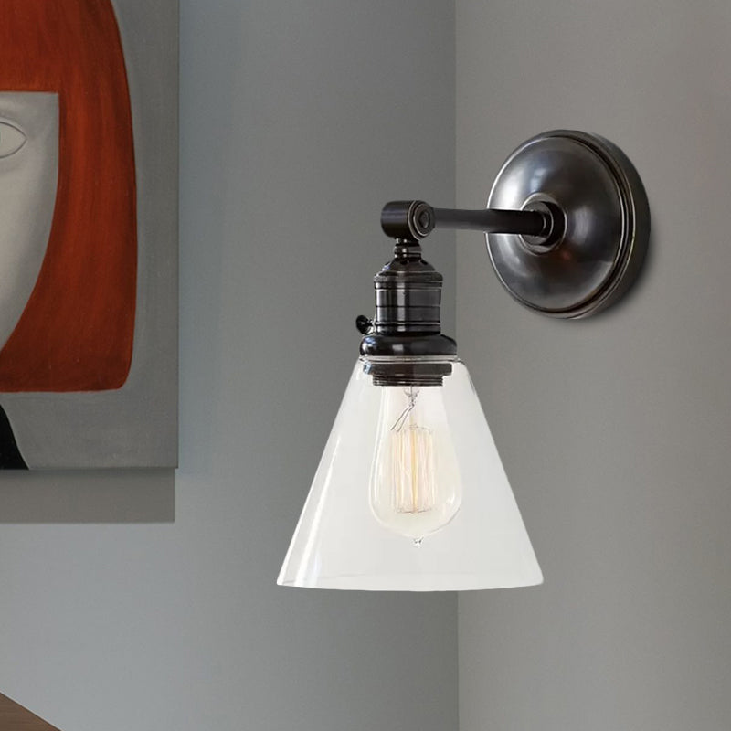 Industrial Wall Sconce With Clear Glass And Cone Shade