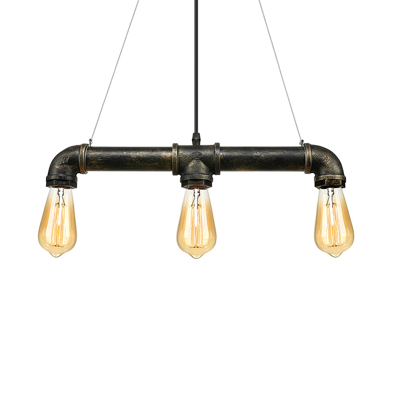 Vintage Brass Pipe Ceiling Light Fixture With Open Bulb - Iron 3 Lights Indoor Island Pendant