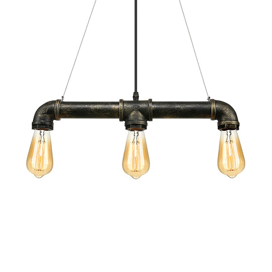 Vintage Brass Pipe Ceiling Light Fixture With Open Bulb - Iron 3 Lights Indoor Island Pendant