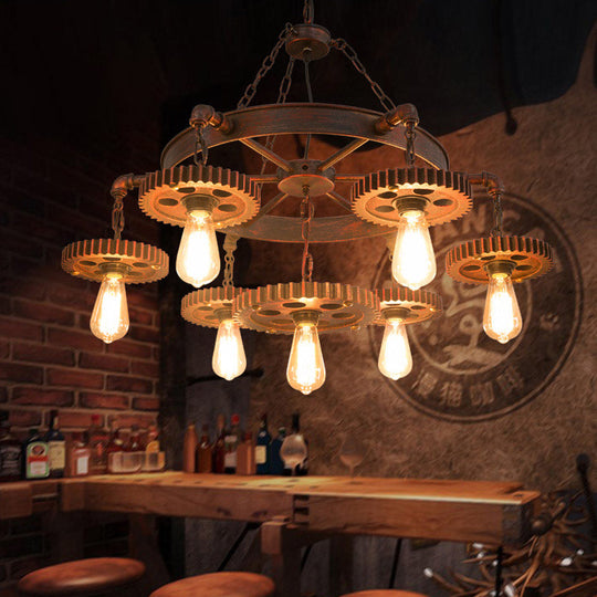 Vintage 3/7-Head Pendant Lighting | Antique Style Dark Rust Metal Chandelier for Restaurants