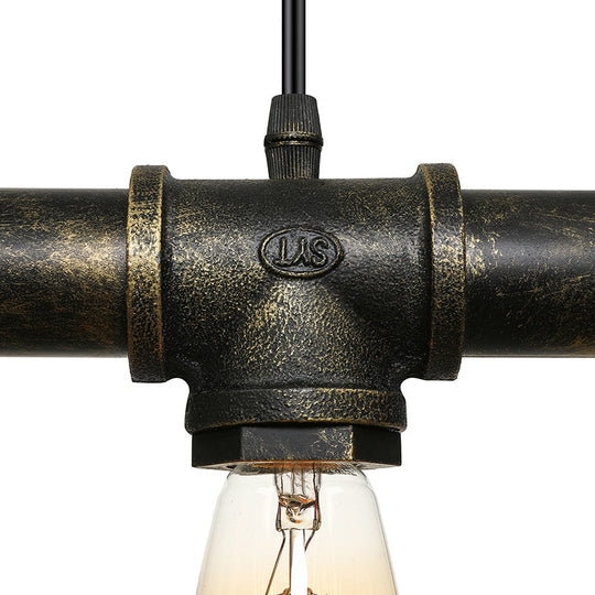 Vintage Brass Pipe Ceiling Light Fixture With Open Bulb - Iron 3 Lights Indoor Island Pendant