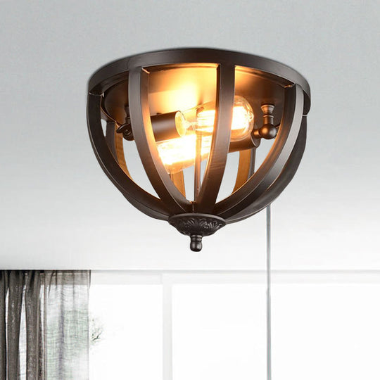 Vintage Style Metallic Cage Ceiling Mount Lamp with 2 Lights in Black for Living Room