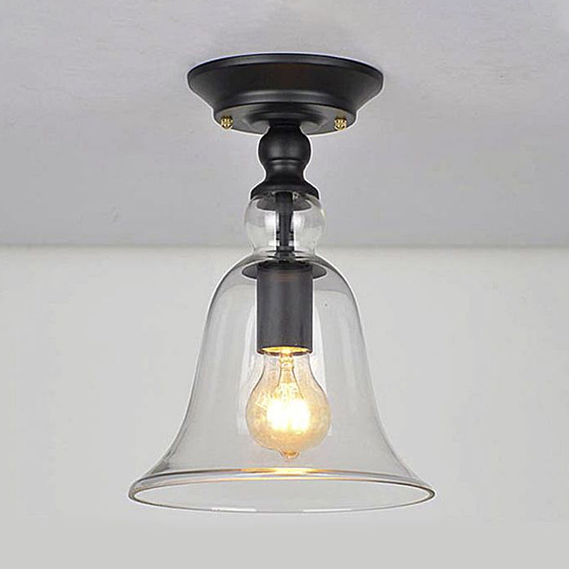 Industrial Clear Glass Semi Flush Mount Ceiling Light with Flared Shade and Black Finish