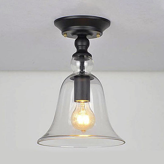 Industrial Clear Glass Semi Flush Mount Ceiling Light with Flared Shade and Black Finish