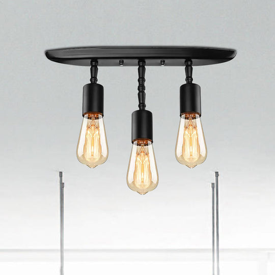 Farmhouse Style Iron Semi Flush Mount Ceiling Light Fixture - Open Bulb Design 3 Lights Black