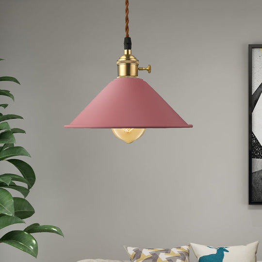 Industrial Style Metal Conic Shade Dining Room Ceiling Light Fixture - 1 Light Gray/White/Pink Pendant Lighting