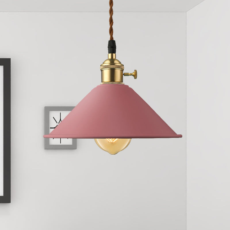 Industrial Style Metal Conic Shade Dining Room Ceiling Light Fixture - 1 Light Gray/White/Pink Pendant Lighting