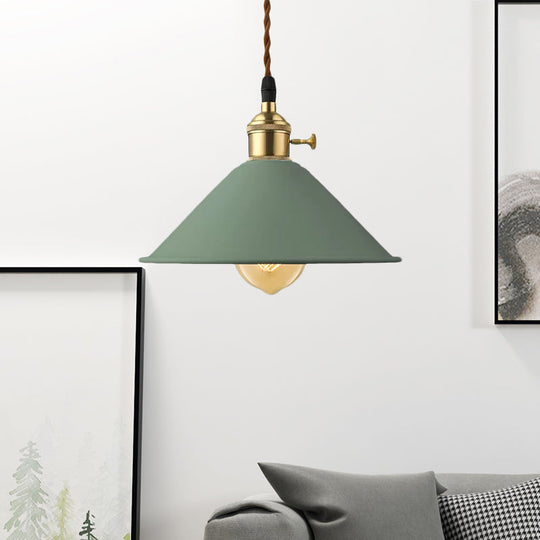 Industrial Style Metal Conic Shade Dining Room Ceiling Light Fixture - 1 Light Gray/White/Pink Pendant Lighting