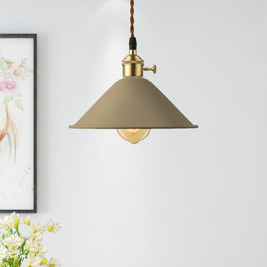 Industrial Style Metal Conic Shade Dining Room Ceiling Light Fixture - 1 Light Gray/White/Pink Pendant Lighting