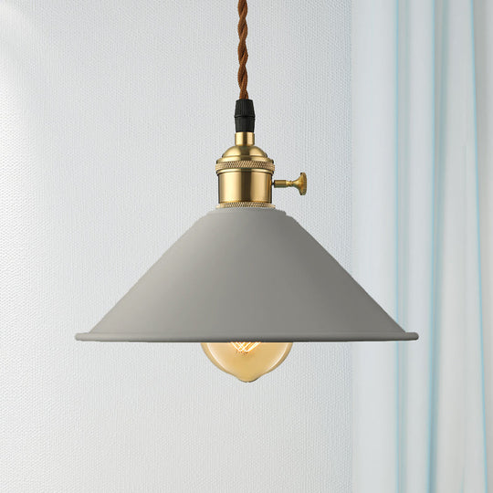 Industrial Style Metal Conic Shade Dining Room Ceiling Light Fixture - 1 Light Gray/White/Pink Pendant Lighting