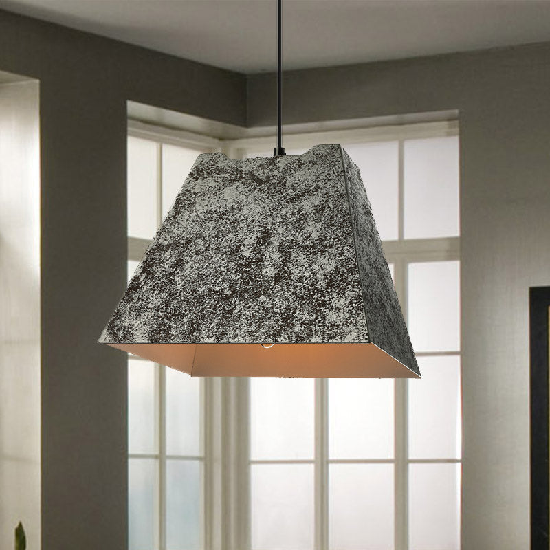 Antique Style Metal Pendant Light Set (Square/Trapezoid) - Adjustable Cord Aged Black Ideal For