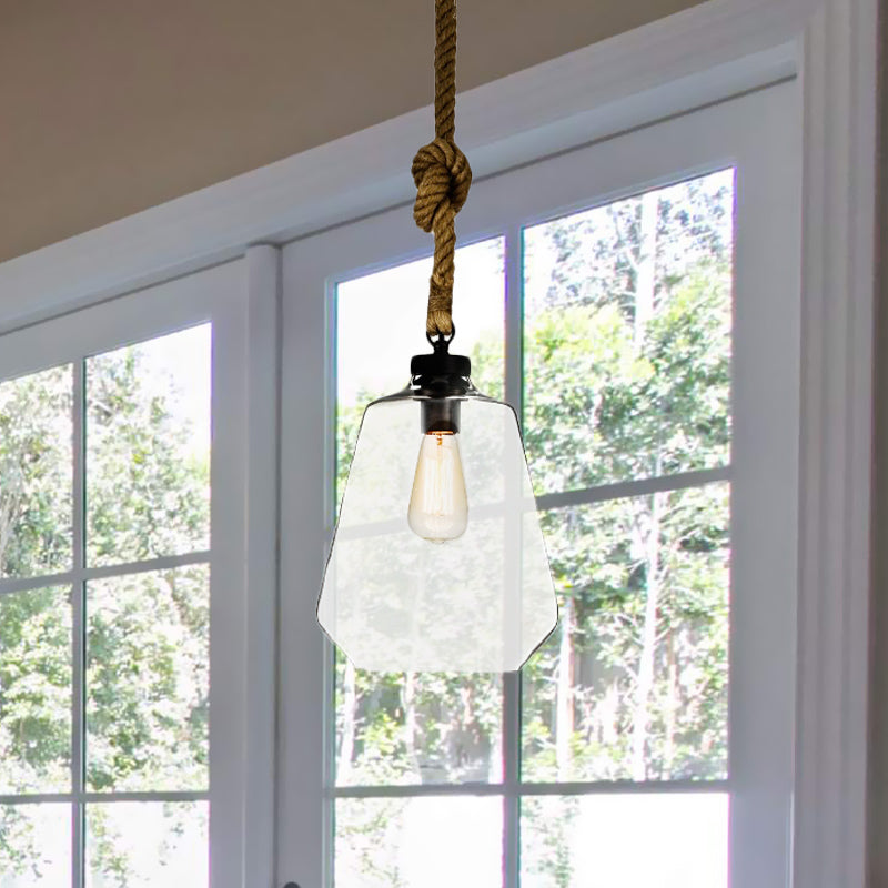 Industrial Style Clear Glass Pendant Light With Adjustable Rope For Bedroom