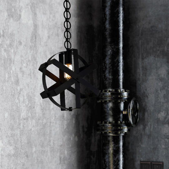 Adjustable Chain Round Industrial Strap Hanging Lamp - 1-Head Metal Pendant Ceiling Light (Black)