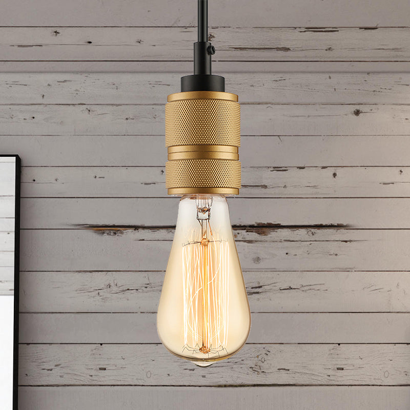 Open Bulb Retro Industrial Pendant Light - Gold, Adjustable Cord