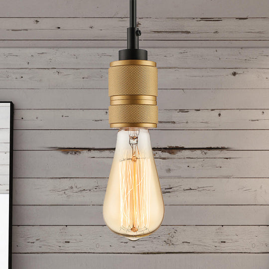 Retro Industrial Open Bulb Pendant Light - Iron Hanging Fixture In Gold Adjustable Cord