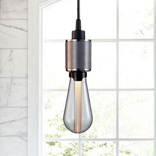 Industrial Retro 1-Light Open Bulb Pendant In Black/Silver For Restaurant Lighting