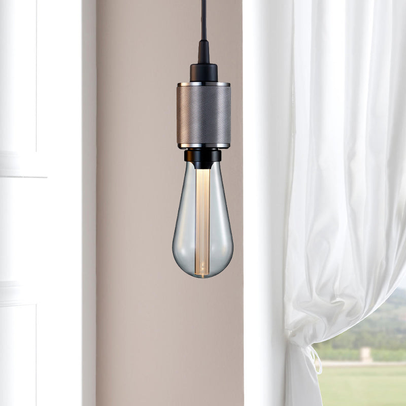 Retro Industrial Pendant Lighting - Metallic Open Bulb 1-Light Lamp in Black/Silver for Restaurants