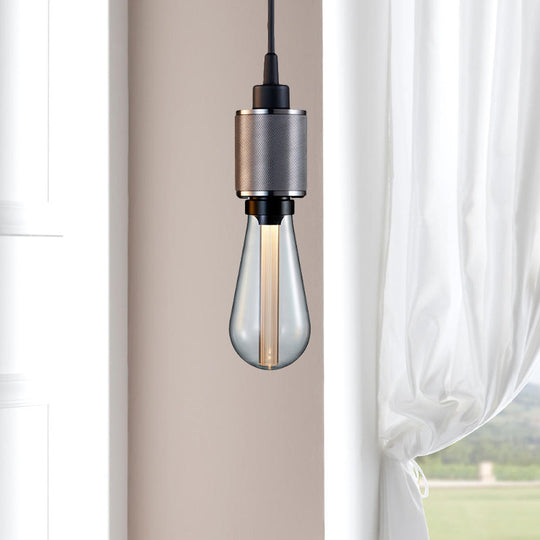 Industrial Retro 1-Light Open Bulb Pendant In Black/Silver For Restaurant Lighting