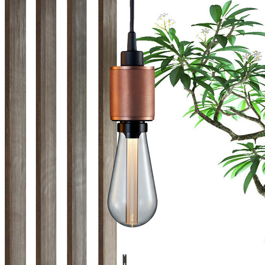 Retro Industrial Pendant Lighting - Metallic Open Bulb 1-Light Lamp in Black/Silver for Restaurants