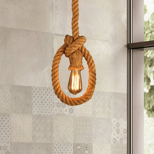 Natural Rope Pendant Lighting - Lodge Beige Open Bulb Ceiling Light Fixture