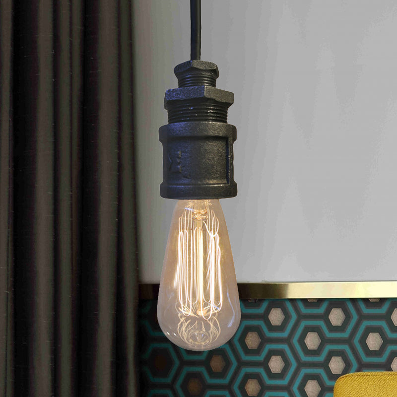 1-Light Industrial Exposed Bulb Pendant with Metallic Water Pipe Design for Hallways and Ceilings