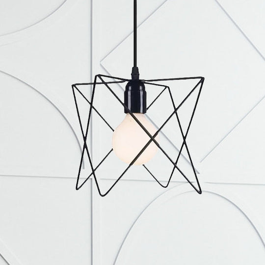 Industrial Geometric Ceiling Light with Open Cage Shade - 7"/10" Wide - Black