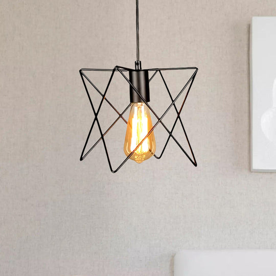 Modern Industrial Ceiling Light With Open Cage Shade In Black