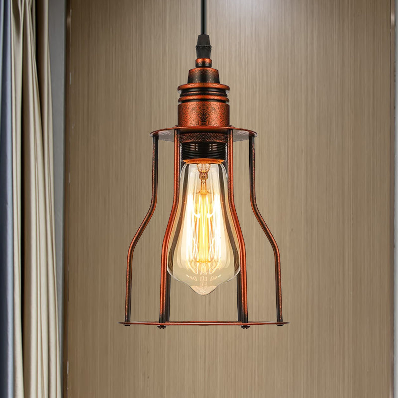 Antique Copper Pendant Lighting - Stylish Metallic Wire Guard Ceiling Light for Restaurants