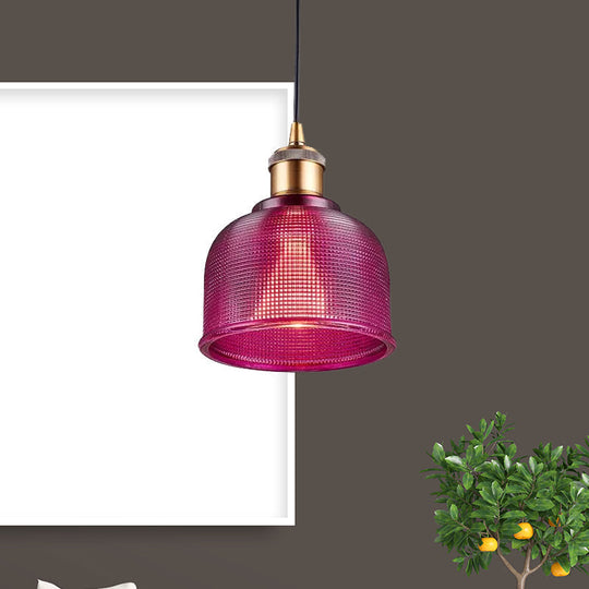 Industrial Brass Prismatic Glass Dome Pendant Light In Red/Bronze/Blue - Single-Light Fixture