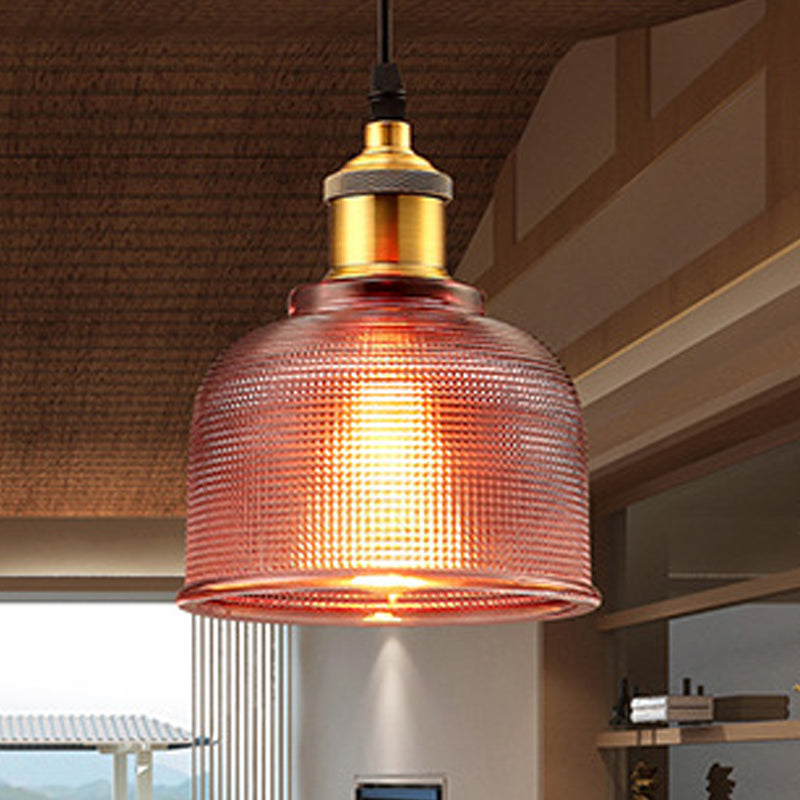 Industrial Brass Prismatic Glass Dome Pendant Light in Red/Bronze/Blue