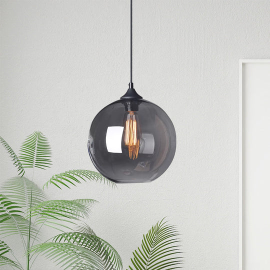 Industrial Globe Pendant Light | Wide 8/10/12 1-Light Grey/Clear Glass Black Hanging Lamp