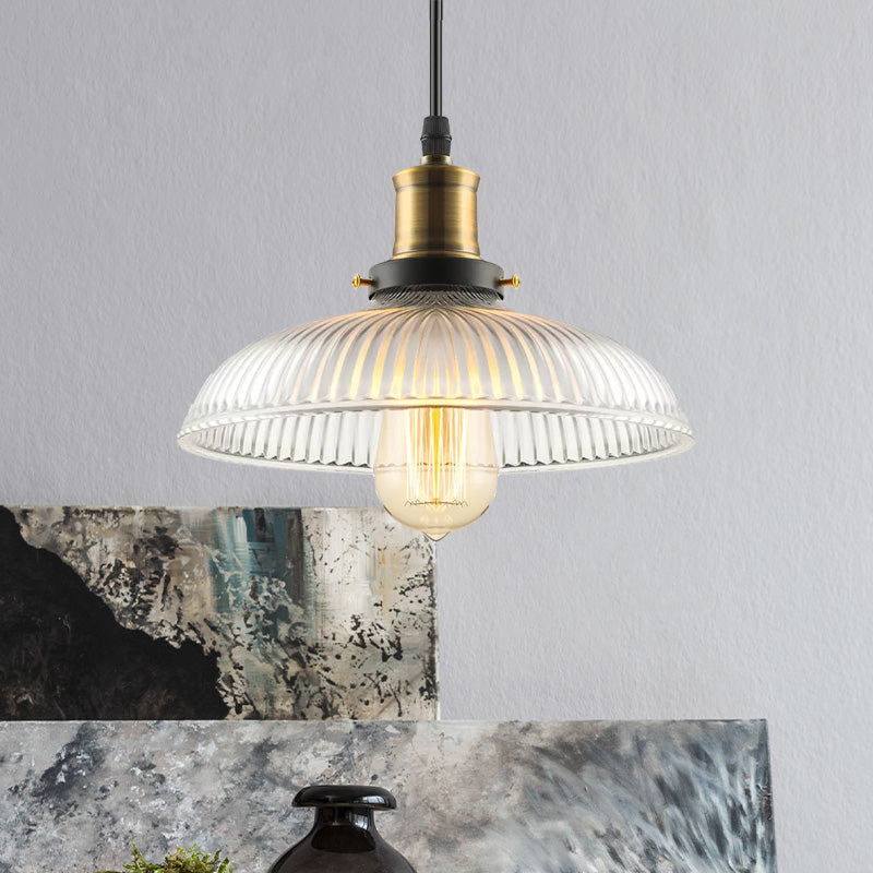 Dome-Shaped Glass Pendant Light with Brass Finish for Coffee Shops