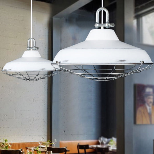 Metal Frame Pendant Light With Industrial Barn Shade And 1 Bulb White/Copper/Rust Hanging Lamp For