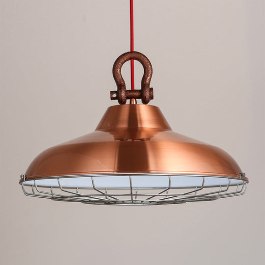 Industrial Metal Frame Pendant Lighting Fixture with Barn Shade - 1 Bulb Living Room Lamp (White/Copper/Rust)