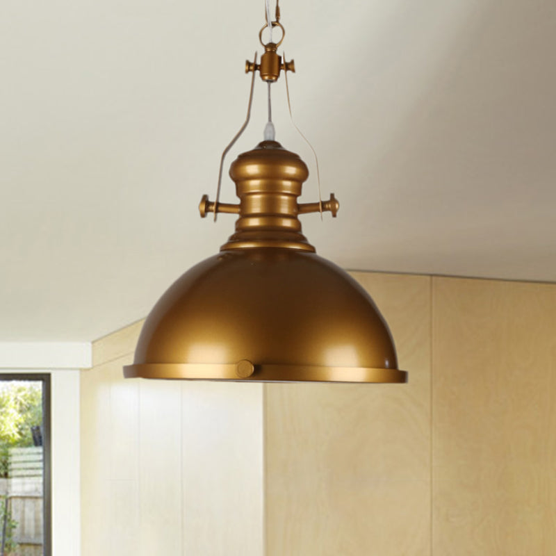 Antique Brass Pendant Light with Frosted Diffuser - Vintage Style Metal Dome Shade, 1-Light Hanging Lamp