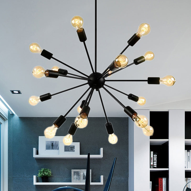 Sputnik Vintage Metal Chandelier: Dining Room Pendant Light Fixture in Black